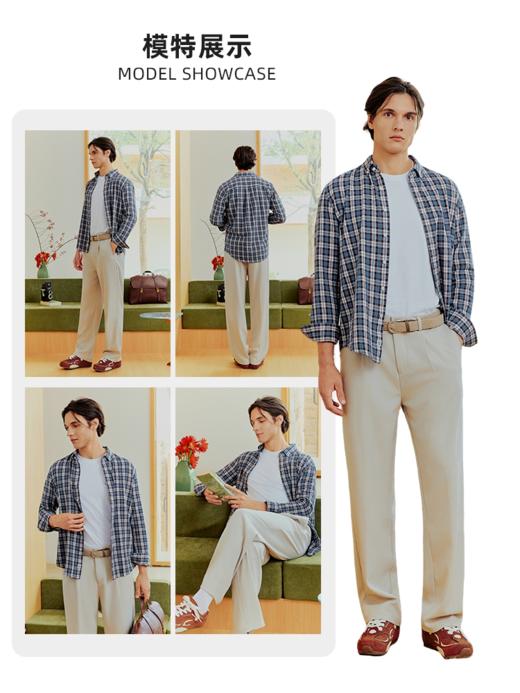 波顿男士春秋季亲肤格仔长袖衬衫｜领口车线密实平整，袖口拼接服帖，抬手活动都自在MS168126 商品图3
