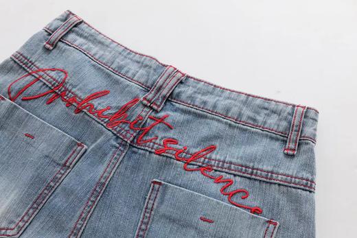 F031219复古水洗浅蓝牛仔裤宽松阔腿百搭休闲长裤 商品图4