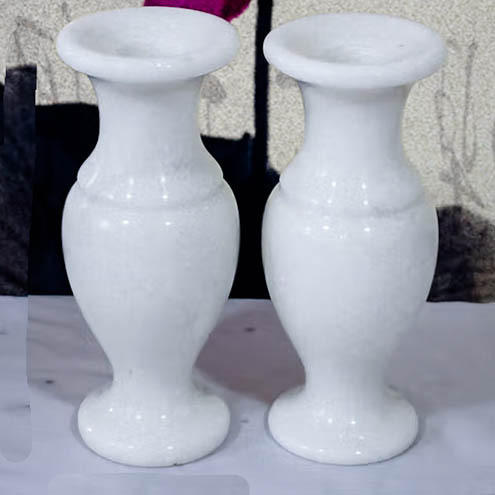 水晶白花瓶11*27厘米天然汉白玉石花瓶摆件上贡祭品 商品图0