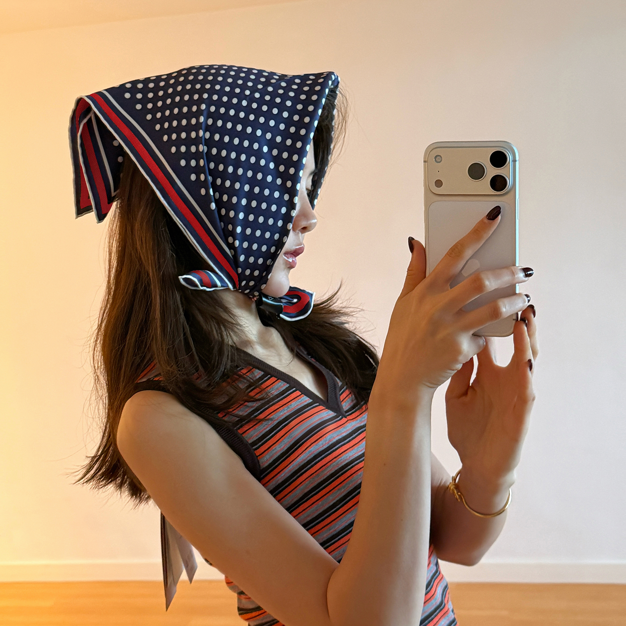 ROMI STUDIO“法式波点”100%绵羊毛软柔撞色丝巾胸巾RWDSP02639