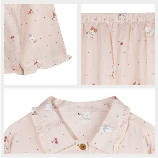 【7.5折限时特惠】【秀黛】女翻领印花长袖套装双层纱棉轻盈透气柔软萌宠春夏女家居服睡衣W1551010T【门店同款】 商品图5