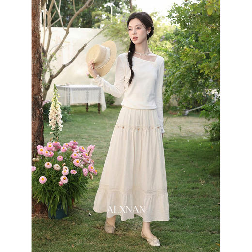 鹿向南「晚风漫旅」高腰显瘦蛋糕半身裙女春夏蕾丝拼接显瘦长裙子 商品图4