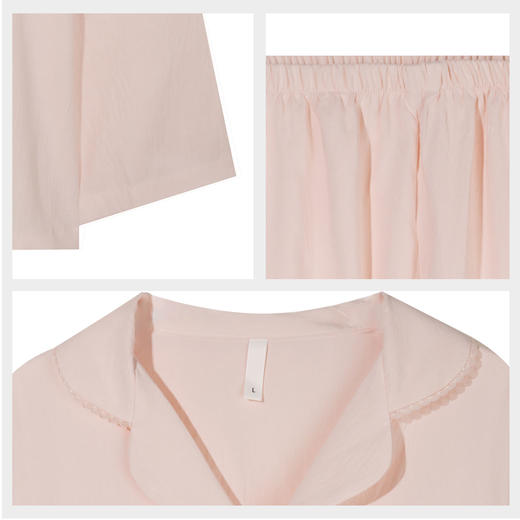 【99元超值新品】【秀黛】女翻领简约长袖套装提花干爽挺括不易变形小花边花卉刺绣淑女风范女士春秋睡衣家居服W1551015T【门店同款】 商品图4