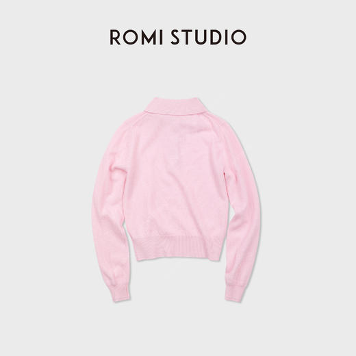 ROMI STUDIO100%澳洲羊毛高弹polo领半开扣粉色毛衫/POLO领上衣RWDSST2831 商品图5