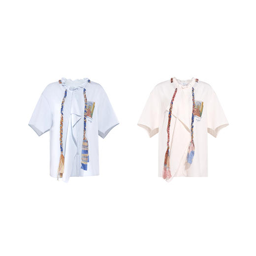 两三事梵高文艺薄翼断章2026春新款麻花辫绑带可拆领带印花衬衫女 商品图4