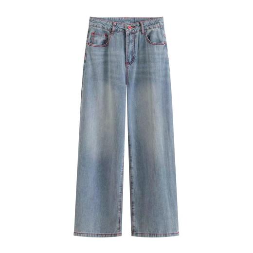 F031219复古水洗浅蓝牛仔裤宽松阔腿百搭休闲长裤 商品图0