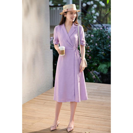 米思阳2026春新款通勤优雅修身连衣裙西装领系带收腰a字裙1018 商品图4