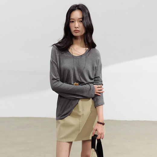 【2026夏季新品】醋酸亚麻・U领罩衫 天丝莱赛尔春夏宽松打底衫基础款百搭休闲上衣 商品图5