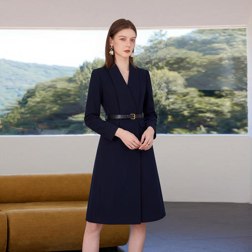 IWY/高级感藏青色连衣裙女收腰显瘦职业装通勤裙气质商务西装裙Q1518 商品图2