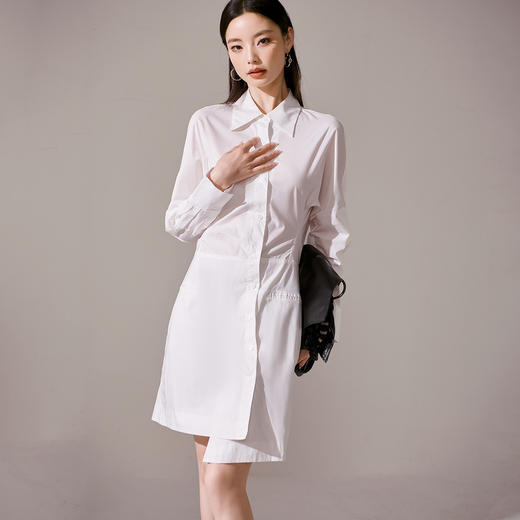 剩M 芳外新款气质休闲不规则连衣裙白色Polo领长袖裙子女8T23AL0067 商品图2