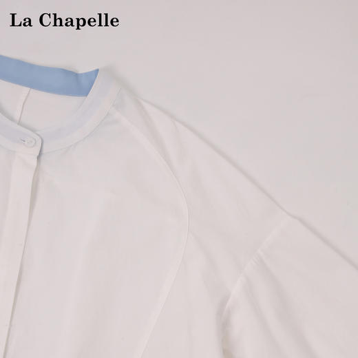 天猫同步【慵懒氛围感】拉夏贝尔/La Chapelle宽松舒适百搭撞色衬衫女显瘦通勤单排扣开叉长袖衬衣 商品图2