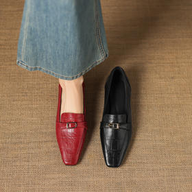 【预售5天】小皮鞋女乐福配裙子法式赫本单鞋2026新款春方头平底皮带扣一脚蹬ASZ&KL1332