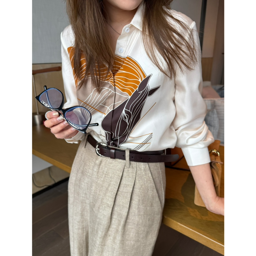 2603211    H马印花 桑蚕丝衬衫 宽松衬衫