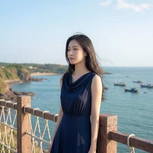 法式轻奢优雅荡领飘带收腰连衣裙 商品图3