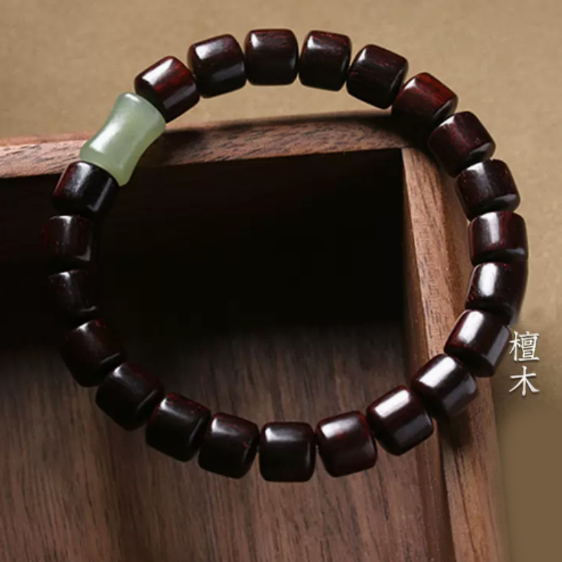 六鑫珠宝 小叶紫檀手串东陵玉竹节念珠佛珠手串