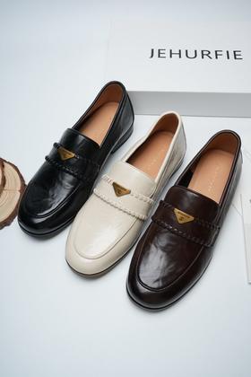 【JEHURFIE/纪华菲】手抓牛皮 手工编织都市通勤精致乐福鞋 AB26025