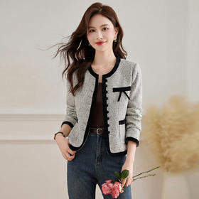 「自」全新升级【铂金会员266/天猫359/差价93】(01551)洛诗琳气质拼接圆领小香风外套2026春季时尚百搭通勤短上衣