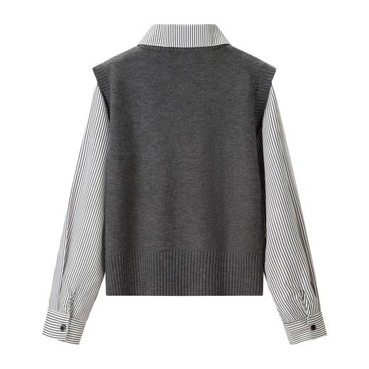 F031222春季新款气质减龄百搭宽松显瘦针织假两件上衣 商品图3