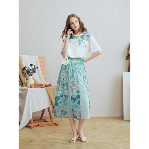 两三事梵高文艺 时光折页 2026春季新款小清新印花系带a字半身裙 商品图2