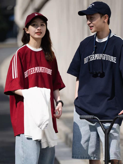 上身自带美式复古感！重磅字母刺绣短袖T恤 情侣款！ 商品图3