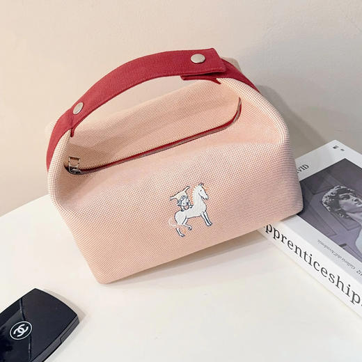 爱马仕 Bride-à-Brac 小马 刺绣 帆布拼红 饭盒包 商品图0