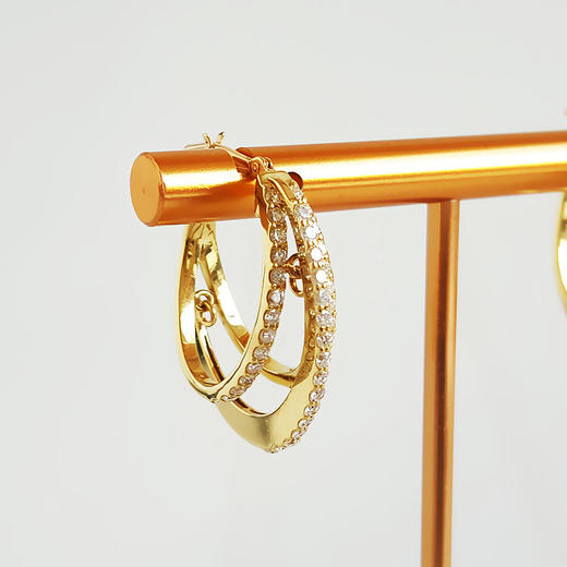 【天然正品】AU750黄金时尚简约1.13克拉群镶钻石耳环25.6*14.2*8.7MM（皆取最大值）020326NJ25 商品图2