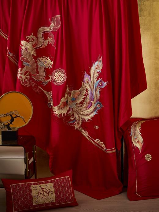 2026新款 婚庆纯棉刺绣四件套-龙凤贺彩（金） 商品图2