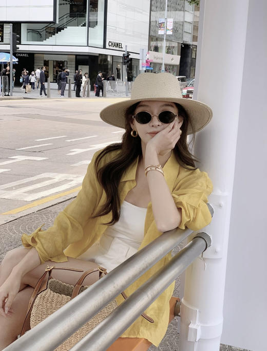 新款定制柠檬黄棉麻衬衫 商品图1