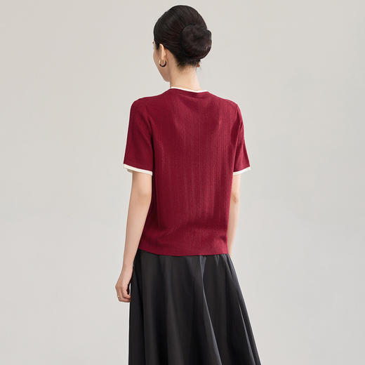 「高货wl」全新升级【铂金会员220/天猫289/差价69】(95139)洛诗琳立体挑孔织花羊毛短袖上衣2026春夏气质撞色针织衫 商品图3