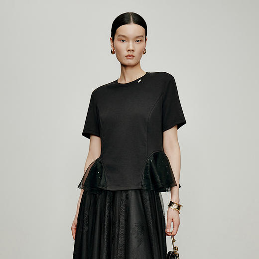 【林栖设计小店】凉风荷语|手钩贝壳牌多色桑蚕丝蕾丝飞片2026夏新款T恤1962184 商品图7