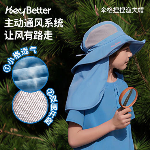 HeyBetter伞格捏捏渔夫帽，创新可调帽檐设计，防晒不挡视野。20cm可拆卸拖尾全面防护脸颈后背，双层纱网窗设计，户外运动更舒适。 商品图1