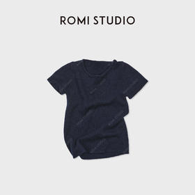 ROMI STUDIO“体感轻盈”羊绒羊毛卷边圆领套头短袖毛衫RWDSST1821