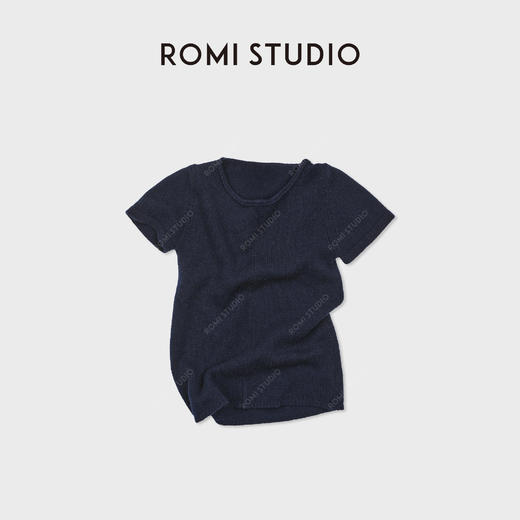ROMI STUDIO“体感轻盈”羊绒羊毛卷边圆领套头短袖毛衫RWDSST1821 商品图0