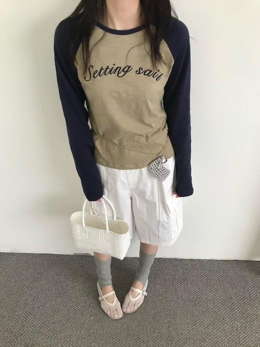 老米优品🎈3-5天！韩代同款！《竹节棉⛵ 航海风字母插肩撞色美式tee》把自由与热爱穿在身上，小宽松版型，舒适自在~ ！T260312A 商品图8