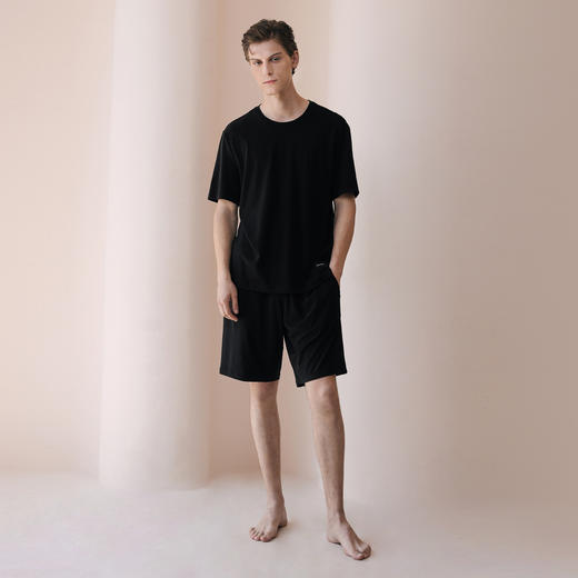 Solo seta男士纯色短袖短裤睡衣套装莫代尔桑蚕丝家居服春夏休闲 商品图2
