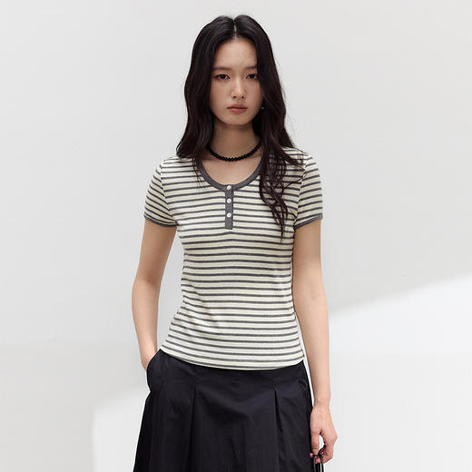 【2026夏季新品】螺纹亚麻・短袖 天丝醋酸亚麻T恤 春夏莱赛尔针织打底衫基础款内搭修身上衣 商品图1