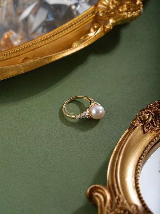 子佩集【悦光凝华】银S925珍珠惜王妃戒指【R1826】镀金三角托2602 商品图3