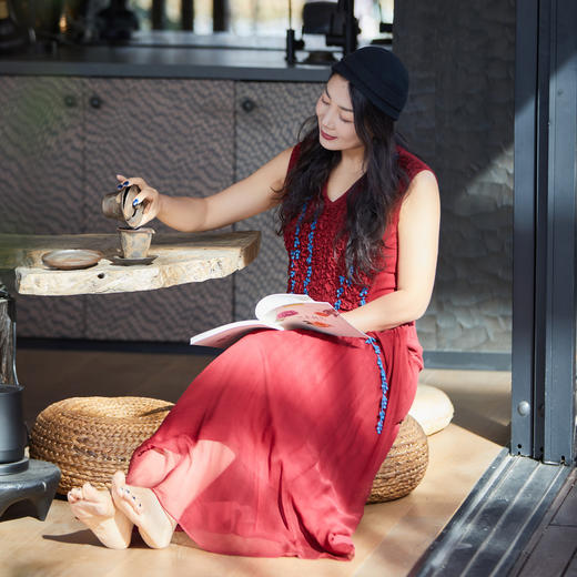 【林栖设计小店】植物染色|手工花边拼桑蚕丝多色2026夏新款纯棉连衣裙1962039 商品图2