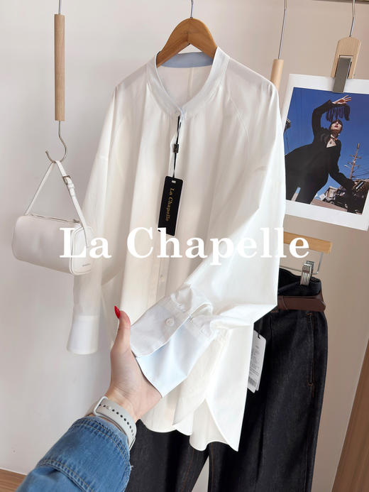 专柜实拍【慵懒氛围感】拉夏贝尔/La Chapelle宽松舒适百搭撞色衬衫女显瘦通勤单排扣开叉长袖衬衣 商品图2