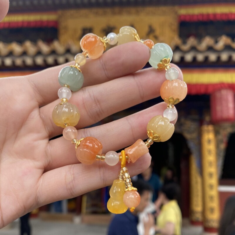 六鑫珠宝 金丝玉多宝南瓜手串 福禄吉祥