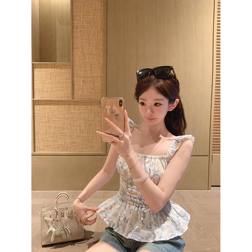 金蘑菇菇 Zim鸢尾与Love小苍兰 / 100亚麻夏日清丽少女感碎花连衣裙&上衣 商品图5