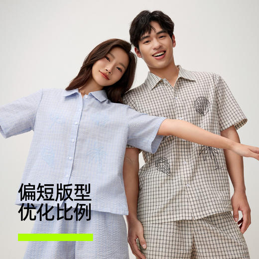 【新品上新】有棵树泡泡纱刺绣可外穿情侣家居服套装-S1103 商品图4