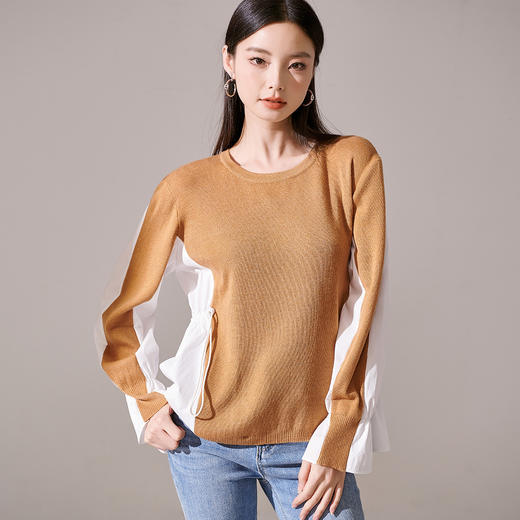 芳外新款别致小众休闲毛衣设计感撞色拼接针织衫女8T23CM1244 商品图2