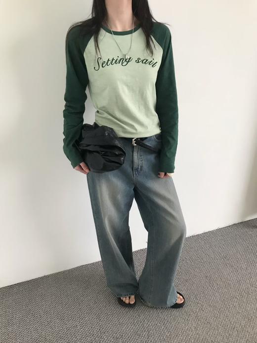 老米优品🎈3-5天！韩代同款！《竹节棉⛵ 航海风字母插肩撞色美式tee》把自由与热爱穿在身上，小宽松版型，舒适自在~ ！T260312A 商品图9