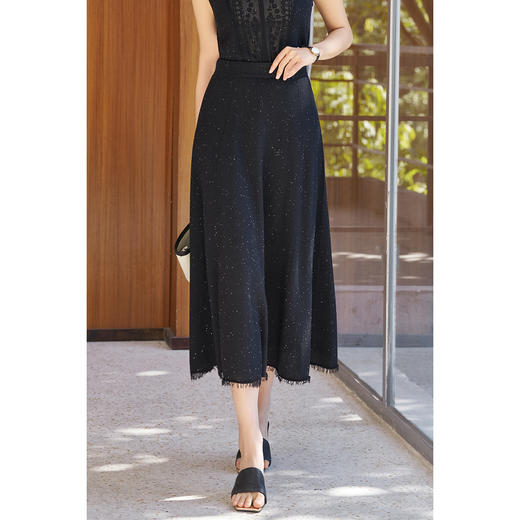 剩M/L 米思阳2025春季新款气质轻奢天丝半身裙流苏细闪星空美裙子5428 商品图1
