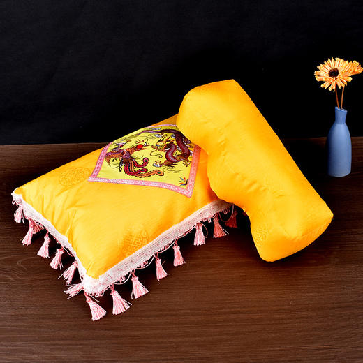黄色龙凤 寿衣男女全套配件寿枕头枕脚蹬印花流苏龙凤枕 商品图0
