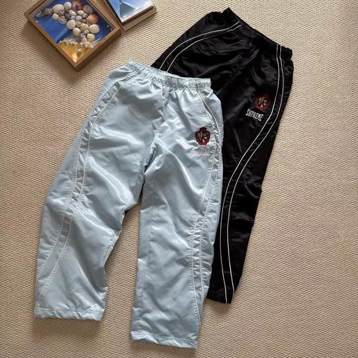 F031232美式潮流缎面贴片logo针织运动裤男女同款学院风刺绣运动裤 商品图0