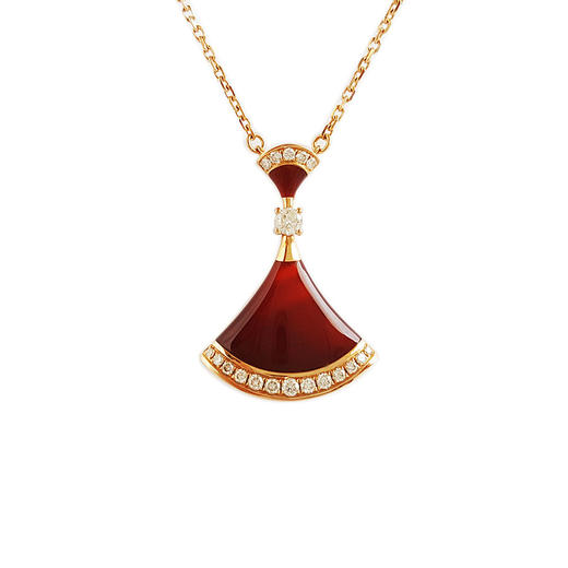 【天然正品】AU750玫瑰金经典时尚高定定制款扇子造型钻石吊坠项链链长：44CM（长度可调节）040326TJ03 商品图0