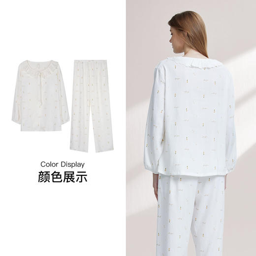 【99元超值新品】【秀黛】女荷叶边杯垫甜美长袖套装显瘦浪漫田园风女士春秋睡衣家居服W1551014T【门店同款】 商品图3