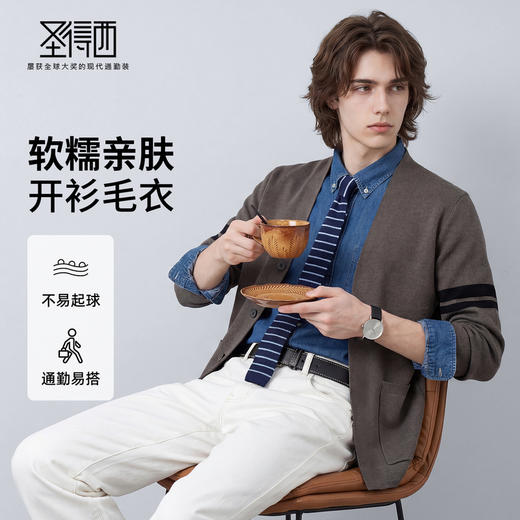 【微弹亲肤】圣得西男士针织开衫2026新款春季简约休闲风V领毛衫 商品图0